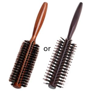 Boar Bristle Round Styling Hair Brush Comb Blow Dryer Curling Roll Massage Hairbrush with Wooden Handle for Women Men 231221