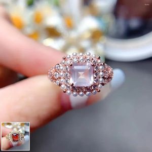 Anelli a cluster anello di moda cristallina rosa naturale per squisiti gioielleria da sposa delle donne con vero fascino in argento sterling 925