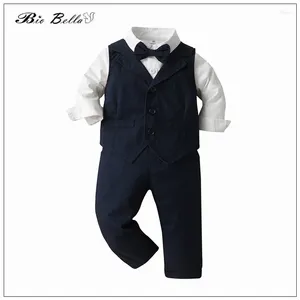Clothing Sets Gentleman Boy Baby Clothes Soild Handsome Elegant Birthday Year Kids Outfits TShirt Vest Pants For 1-5
