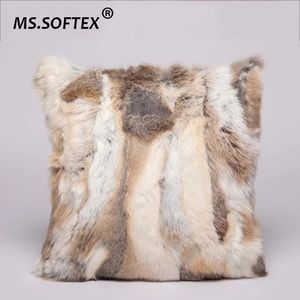 MSSOFTEX Natural Fur Cushion Cover Home Decoration äkta kaninkuddfodral Patchwork 231221