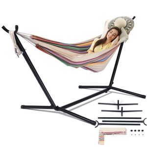 Hammocks Hammock With Stand Swinging Chair Bed Travel Cam Home Garden Hanging Hunting Slee Swing Indoor Outdoor Furniture Z1202288C Dr Dhsed