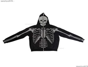 2023 New Men's Jackets Sketon Oversized Full Zip Up Over Face Evil Skull Y2k Rhine Diamond Hoodies Harajuku Grunge Goth Punk 122022H7470490