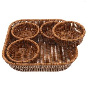 Dinnerware Sets Rattan Storage Basket Woven Snack Round Compartments Small Dried Fruit Baskets