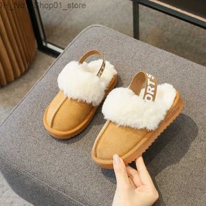 Athletic Outdoor 2023 New Simple Girls Slipper Elastic Band Fashion Kids Toes Wrapped Winter Warm Boys Children Cotton Shoes Casual Non-slip Cute Q231222