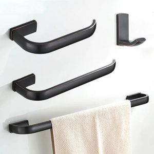 Acessórios para banheiros quadrados de bronze esfregados de óleo Conjunto de banho hardware de hardware de barra de papel higiênico toupet belic parede de parede de gancho 231221