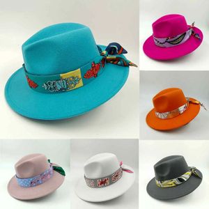 Accessori a nastro di moda Fedora Cappello per donne e uomini Autumn Panama Jazz Cap Britain Style Elegante Fedora retrò larga bordo 231221