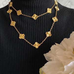 silver 18k gold luxury clover designer pendant necklaces womens girls brand 20 flowers leaves long chain elegant winter sweater coat jewelry