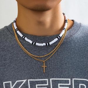 Anhänger Halsketten Purui Hip Hop Clay Perlen Halskette für Männer Wendungen Kettenkreuz Choker Einfacher Schmuck Halsband Boy Party Street