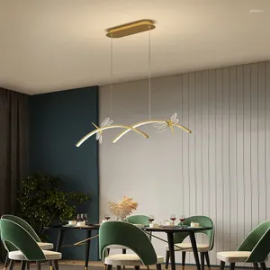 Lampy wiszące żyrandol stołówek nowoczesna prosta restauracja jedno słowo nordycka kreatywna lampa stołowa Dragonfly Lampa LED pasek