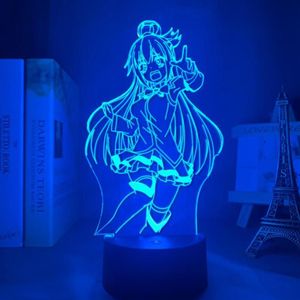 Nocne światła Konosuba LED Lampka Aqua Lampa do sypialni Dekor Decor Birthday Prezent 3D Anime288o