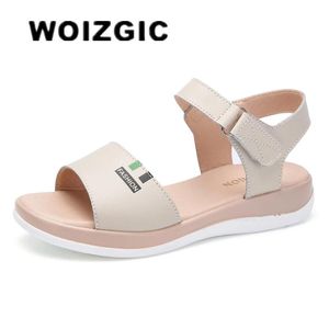 Heels WOIZGIC Women Mother Female Genuine Leather Shoes Sandals Summer Cool Beach Wedge Platform Casual