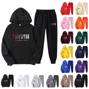 Sets/Anzüge Sets/Anzüge TRAPSTAR bedruckter Trainingsanzug für Herren, 14 Farben, warm, zweiteilig, lockerer Kapuzenpullover, Hosenanzug, Kapuzenpullover, Jogging, 230523