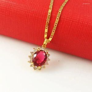 Kedjor utsökta 24k guldplätering röd zirkon kristall jade hänge halsband för damer bröllop engagemang smycken gåvor grossist