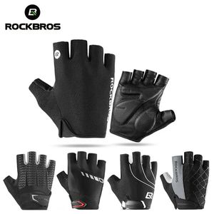 Rockbros Pro Cykelhandskar Halvfinger andningsbar MTB Mountain Bike Motorcykelhandskar Gel Pad stötsäker cykel Sporthandskar 231221