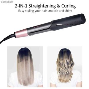 Colinhos de cabelo alisadores de ondas espirais profissionais Curl e ferramentas de estilo de ferro reto 2 em 1 Caminhão de cabelo Incomulador Twisted Ionic Flat Iron Stylerl2312222