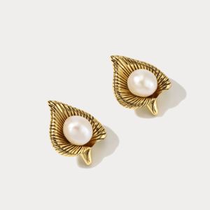 Dangle Chandelier Arrival Elegant Pearl Metallic leaves Earrings For Women 925 Slive rEarrings Fashion Classic Geometric Jewelry Gifts 231222