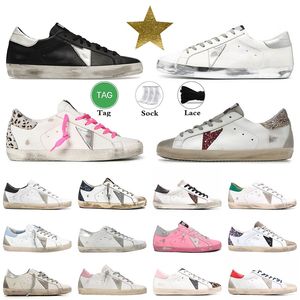 Golden Sneakers Männer Frauen Leopard Dirty Casual Shoes Plattform Basketball Goldenstar Superstars machen alte schwarze weiße Gänse Glitzer Luxus Italien Brand Trainer 35-45