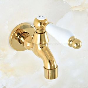 Bathroom Sink Faucets Gold Color Brass Ceramic Handle Wall Mount Mop Pool Water Tap Faucet Single Cold Zav146