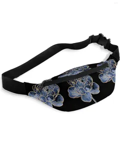 Bel Çantaları Mavi Çiçek Soyut Sanat Kadınlar İçin Seyahat Omuz Crossbody Göğüs Su Geçirmez Fanny Pack