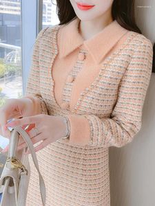 Sukienki swobodne różowy zagęszcza sukienka dla kobiet Zima Zima słodka wysokiej jakości lapa Koreańska moda elegancka moda elegancka