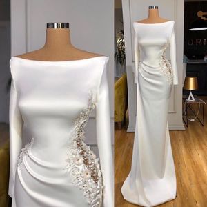 2024 New Elegant Bateau Neck Mermaid Evening Dresses Wear Lace Appliques Beaded 3D Flower Formal Long Sleeves Prom Dress vestidos de fiesta