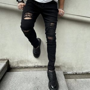 Herren neuer Straßenhip -Hop -Stil Tränen enge Bleistiftjeans Herren Mode Slim Fit Hole Casual Jeans 231222