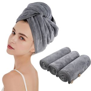 SINLAND Ultra Absorbent Microfiber Hair Twist Turban Drying Handduk Women Girl Bath Wrap Cap för långt hår 25cmx65cm 3 Pack Black 231221