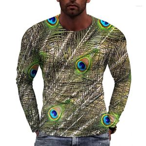 Camisetas de camisetas masculinas Pacock de pavão de verão impresso de mangas compridas