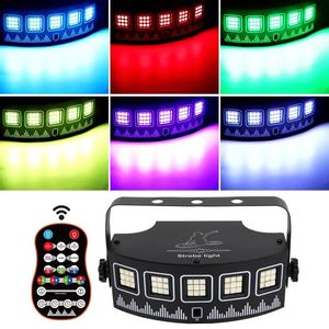 Efeitos 5 olhos 45 LEDs RGBW UV Luzes estroboscópicas Efeito Efeito Iluminação para DJ Disco Home Party Control Sound Modos remotos automáticos Lâmpada de lavagem