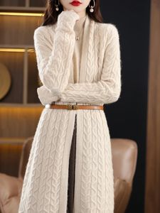 Cashmere Sweater Cardigan Women's Long Over Knee 100 Merino Wool Twisted Top Autumn and Winter Thickened Jacket 231221