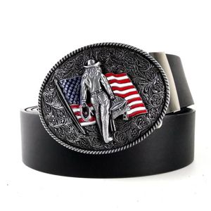 Пояс винтажные мужские высококачественные черные кожаные пояс с американским флагом Западный Country Clip Clip Металлическая пряжка для Men Jeans348i