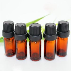 DHL Frete grátis 5ml Gotas de gotas de vidro Garrafas vazias Amber 5ml Garrafas de ejuice de vidro garrafa de óleo essencial Tampas pretas de viola