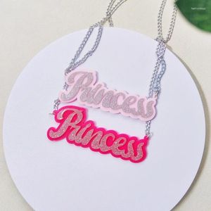 Pendant Necklaces KUGUYS Glitter Letter PRINCESS Statement Necklace For Women Pink Acrylic Cute Accessories Fashion Jewelry