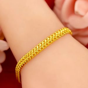 Charm Bracelets Pure 18K 999 Yellow Gold 6mm Bracelets for Women Classic Wedding Chain Link Bracelets Christmas Gifts Jewelry Never Fade 231222