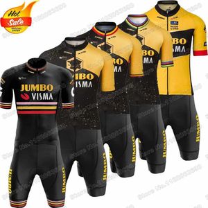 Uppsättningar cykeltröja uppsättningar Team Jumbo VISma Cycling Clothing France Tour Cycling Jersey Set Short Sleeve Men Road Bike Shirts Suit Bicycl