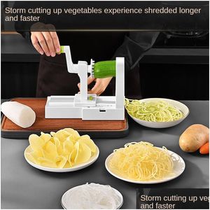 Fruit Vegetable Tools Mtifunctional Cutter Slicing Spiralizer Slicer Salad Potato Peeler Kitchen Accessories Basket Drop Delivery Home Dh6Do