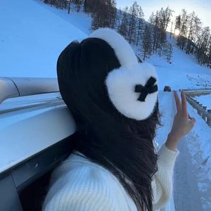 女性冬の温かい厚い弓のイヤマフスカワイイラブハート日本語JK女性耳保護サイクリングイヤバッグY2Kアクセサリーギフト