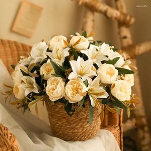 Dekorativa blommor El Fake Silk Artificial Lilies Peonies Bouquet Office Decoration Simulation Flower Poon Lily Floral