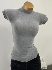 Frauen T-Shirts Halbhochkragen T-Shirt koreanische transparente kurzärmelige schlanke elastische elastische feste innere Bodenhemd sexy große Brust