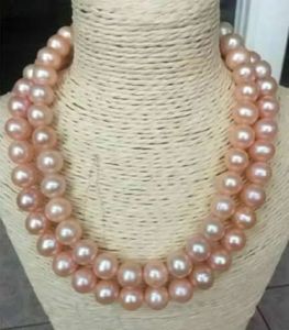 Double Strand AAA 910mm South China Sea Pink Pearl Necklace 18 Inch 14K Guldspänne 231221