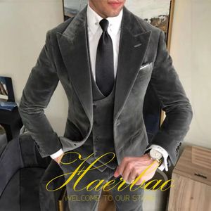 Abito per uomo in velluto per uomini 3 pari pantaloni grigio pantaloni giubbotto per pistola formale blazer blazer maschio abiti da maschio 231221