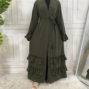 Ubranie etniczne Dubai Turcja Kaftan Kobiety muzułmańskie marszczenia Kimono Cardigan Eid Jalabiya Maxi Dress Islamski Ramadan Open Abaya szata