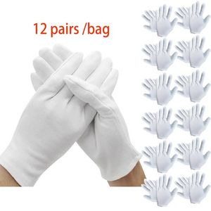 24Pieces/12 Pairs White Labor Insurance Cotton Cloth Thin Etiquette Wenwan Quality Inspection Gloves 231222