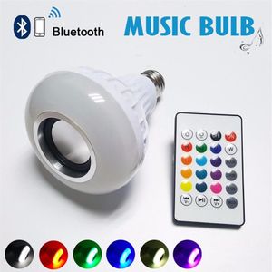 ワイヤレス12WパワーE27 LED RGB Bluetoothスピーカーバルブライトランプ音楽RGB照明付きリモコン248o