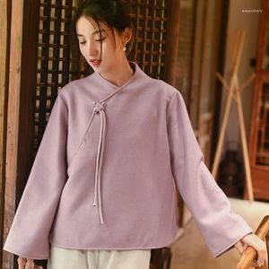 Kvinnors tröjor yasuk vinter retro casual kvinnor mjuka lösa tees mjuka varmt tjockt lapptäcke snörning ull tröja kinesisk stil sammet