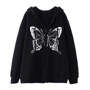 Y2K Пуловер скелет скелет Zip up up up up up up up upe men women gothic butterfly print wathreair