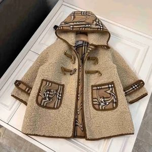 kids coats baby girl clothes designer kids Lamb wool jacket Checker pattern stitching baby clothes Size 100-160 CM Cow horn buckle decoration Child coat