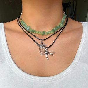 Pendant Necklaces Tree/Dragonfly Pendants Necklace For Women 2023 Fashion Layered Stone Beads And Rope Chian On The Neck Jewelry Accessories