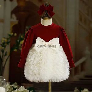 女の子のドレス春秋の新生児のドレスガールのための純粋な綿のプリンセスレース1歳の誕生日ガールパーティードレスレッドベイビー服を着る