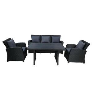 Meble do salonu klasyczne patio na zewnątrz 4-częściowa rozmowa czarna wiklinowa sofa z ciemnoszarymi poduszkami wy000055aab upuść deli dhvxf